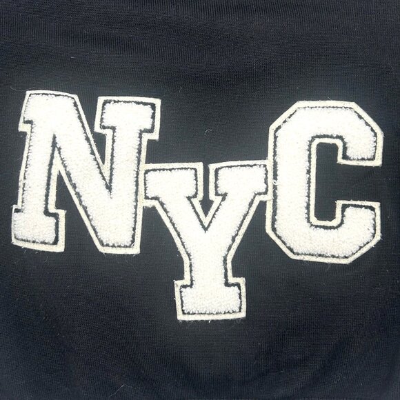 Julie Mollo Black Sweater With White College Letters NYC, Crop, Academia, Size X - Picture 2 of 9